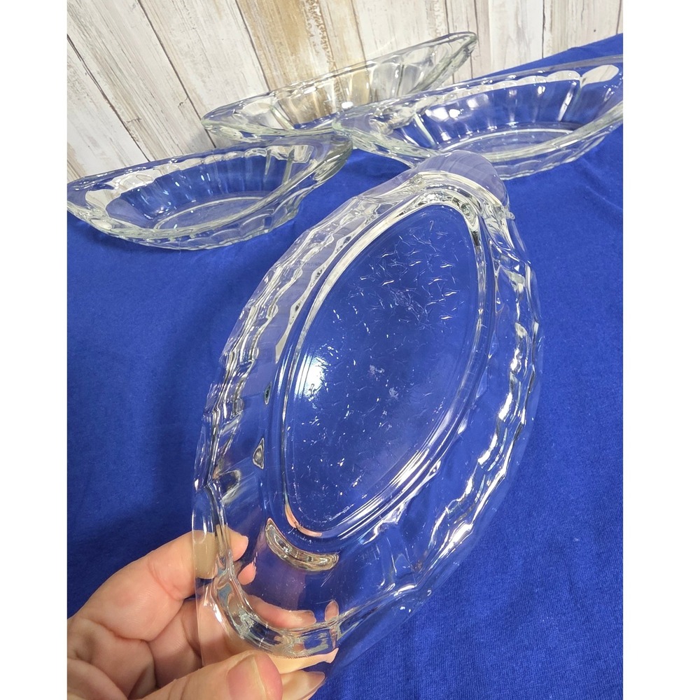 Vintage Clear Pressed Glass Banana Split Boat Ice Cream Sundae Dishes Set of 4 - Picture 5 of 13